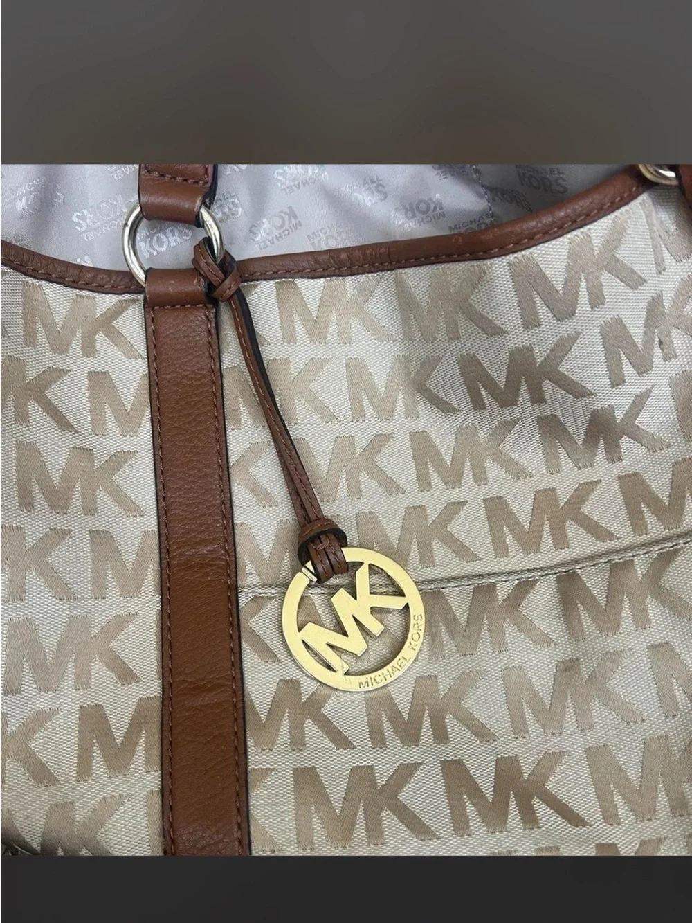 Michael Kors Large Canvas MK Logo Tote - Picture 6 of 6